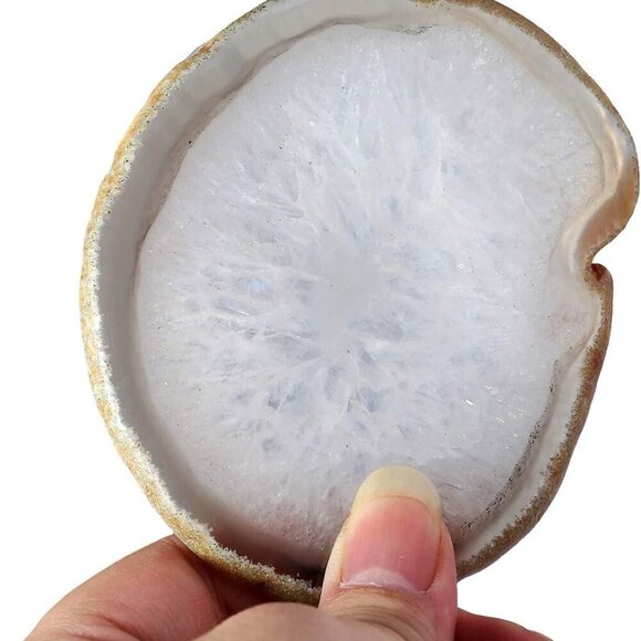Polished Agate Geode Slices Cup Mats Coasters for Drinks Set of 2 Natural Stone